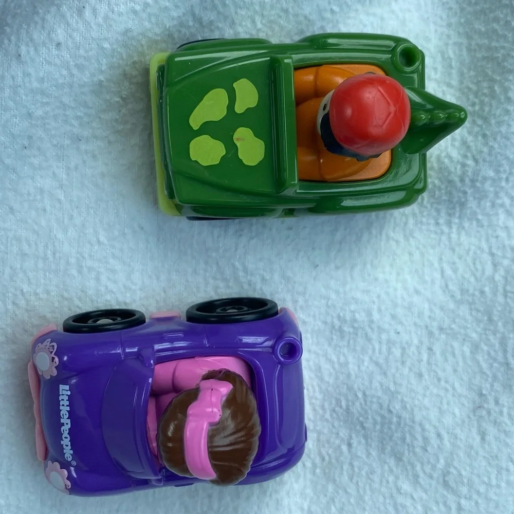 Little People Wheelies Car Racers with drivers, purple pink green, Fisher-Price